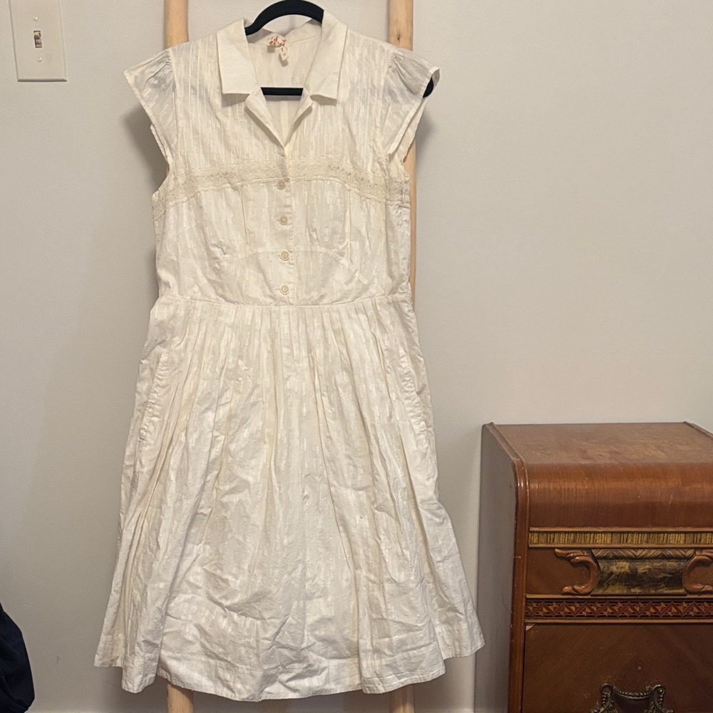 Maeve White pleated lined dress